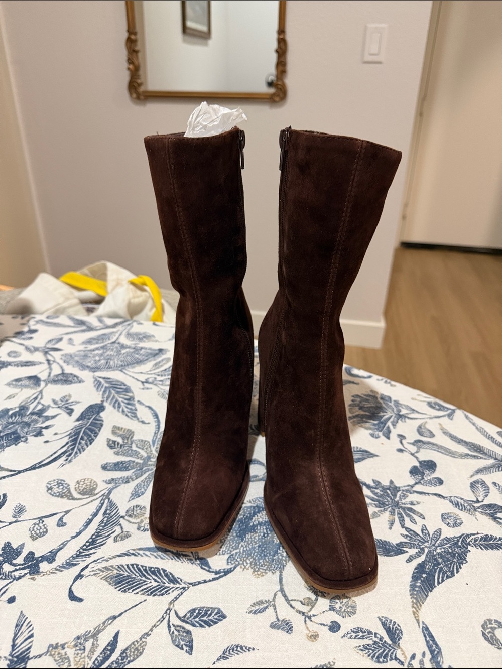 Steve Madden Dark Brown Suede Pointed-Toe Block Heel Ankle Boots - Picture 3 of 3